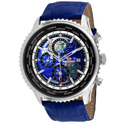 Pre-owned Seapro Mens Meridian World Timer Gmt Blue Dial Watch - Sp7132