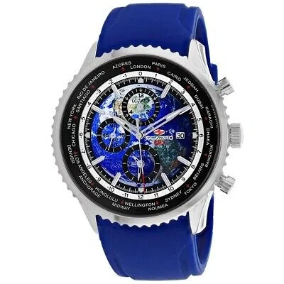 Pre-owned Seapro Mens Meridian World Timer Gmt Blue Dial Watch - Sp7521