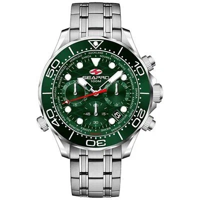 Pre-owned Seapro Mens Mondial Timer Green Dial Watch - Sp0155