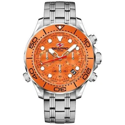 Pre-owned Seapro Mens Mondial Timer Orange Dial Watch - Sp0154