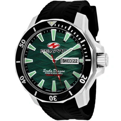 Seapro Scuba Dragon Diver Limited Edition 1000 Meters Quartz Green Dial Men's Watch Sp8318 In Black