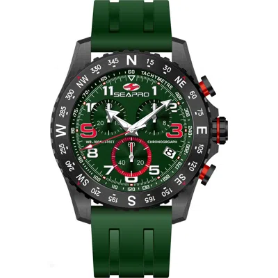 Seapro Tachymeter Chronograph Rubber Strap Watch, 48mm In Green