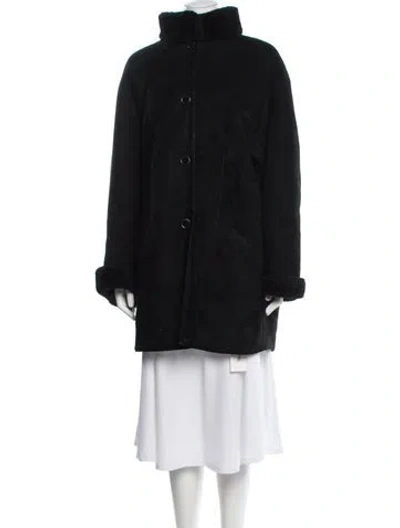 Pre-owned Searle Suede Faux Fur Coat In Black