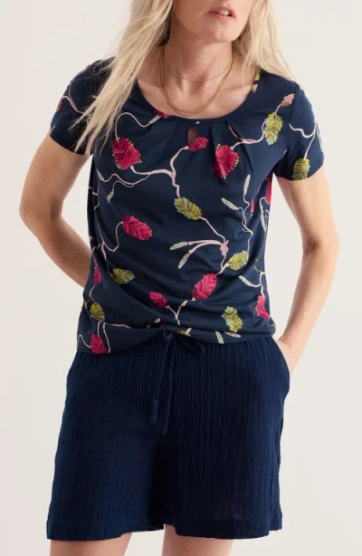 Seasalt Cornwall Appletree Floral Keyhole T-shirt In Blue
