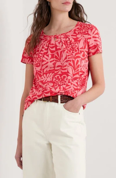 Seasalt Cornwall Appletree Keyhole T-shirt In Collage Seaweed Pink Sky