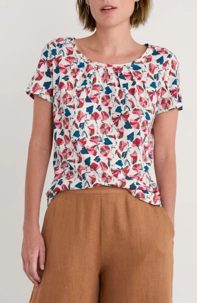 Seasalt Cornwall Appletree Keyhole T-shirt In Parasol Floral Chalk