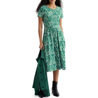 Seasalt Cornwall April Floral Stretch Organic Cotton Midi Dress In Green