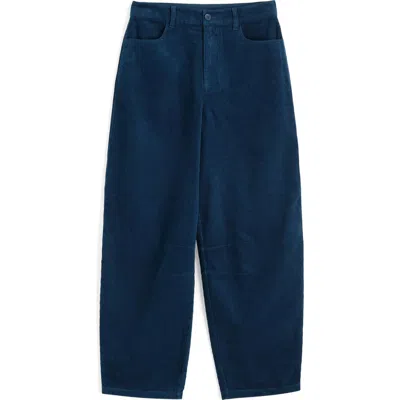 Seasalt Cornwall Avens Organic Cotton Corduroy Crop Barrel Leg Pants In Blue
