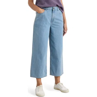 Seasalt Cornwall Barnes High Waist Wide Leg Crop Jeans In Light Wash Rain Slub