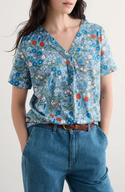 Seasalt Cornwall Barnoon Print Short Sleeve Top In Burgundy
