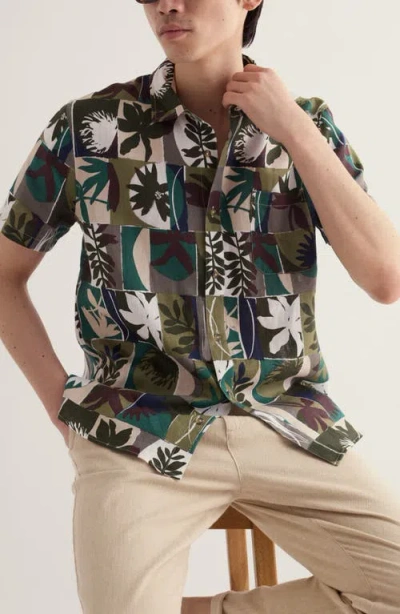 Seasalt Cornwall Blue Heron Short Sleeve Linen Shirt In Green