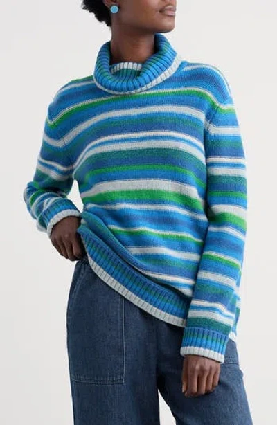 Seasalt Cornwall Braque Stripe Turtleneck Wool Blend Sweater In Blue