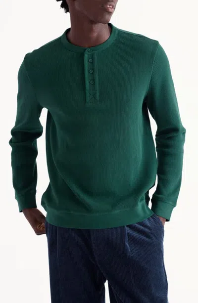 Seasalt Cornwall Brigantine Long Sleeve Waffle Henley T-shirt In Green