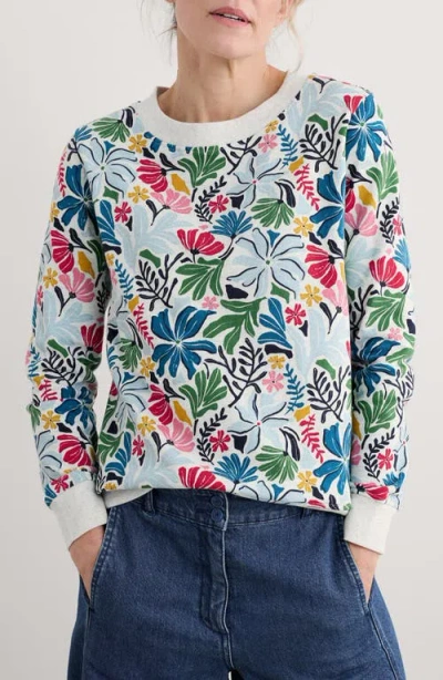 Seasalt Cornwall Bright Wave Floral French Terry Sweatshirt In Seaweed Flower Chalk