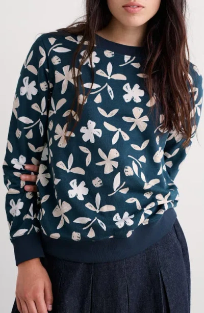 Seasalt Cornwall Bright Wave Floral Organic Cotton Sweatshirt In Blue