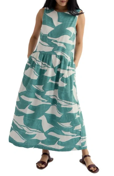 Seasalt Cornwall Brouse Abstract Print Sleeveless Organic Cotton Midi Dress In Multi