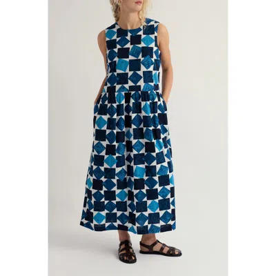 Seasalt Cornwall Brouse Geo Print Sleeveless Organic Cotton Midi Dress In Blue