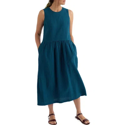 Seasalt Cornwall Brouse Gingham Sleeveless Organic Cotton Midi Dress In Blue