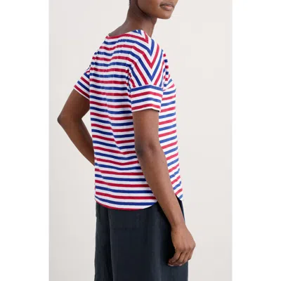 Seasalt Cornwall Bryher View Stripe Organic Cotton T-shirt In Duet Mini Cornish Scarlet
