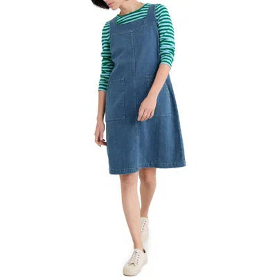 Seasalt Cornwall Calican Pinafore Denim Dress In Mid Wash Grain