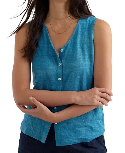 Seasalt Cornwall Carn Glaze Linen Button-through Vest In Blue