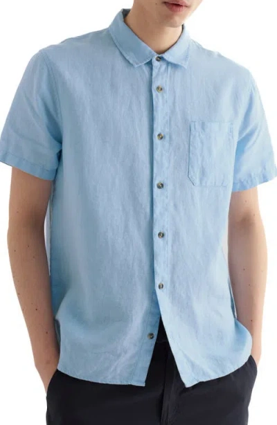 Seasalt Cornwall Carne Short Sleeve Linen Button-up Shirt In Blue