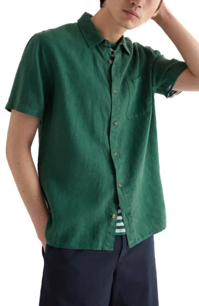 Seasalt Cornwall Carne Short Sleeve Linen Button-up Shirt In Green