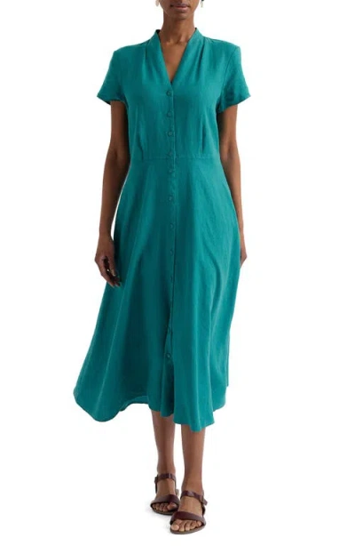 Seasalt Cornwall Carved Wood Linen Midi Dress In Green