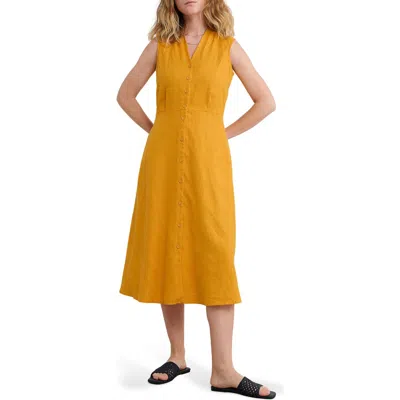 Seasalt Cornwall Carved Wood Sleeveless Linen Midi Dress In Yellow