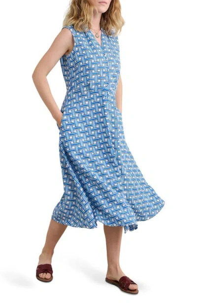 Seasalt Cornwall Carved Wood Sleeveless Linen Midi Dress In Blue