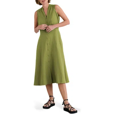 Seasalt Cornwall Carved Wood Sleeveless Linen Midi Dress In Green