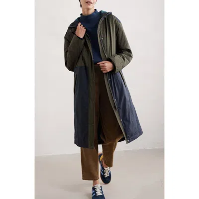 Seasalt Cornwall Chapel Rock Long Hooded Raincoat In Highland Green/inkwell Blue