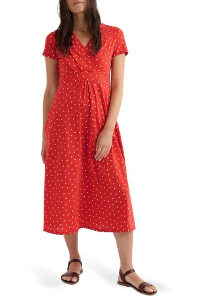 Seasalt Cornwall Chapelle Dot Print Organic Cotton Jersey Midi Dress In Red
