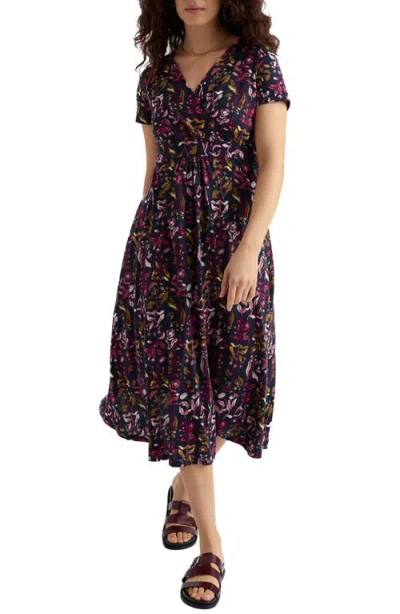 Seasalt Cornwall Chapelle Floral Organic Cotton Jersey Midi Dress In Purple