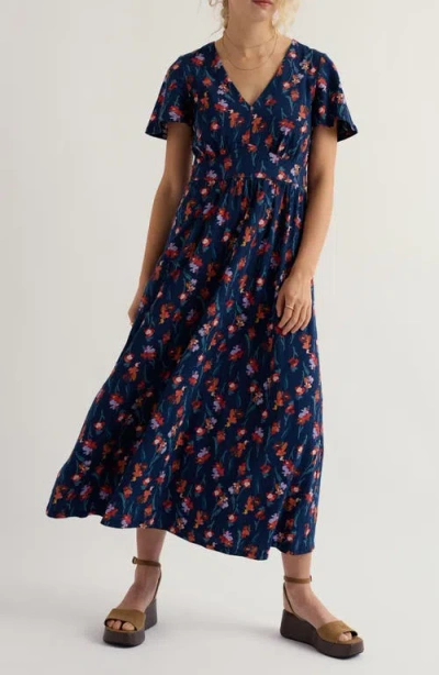 Seasalt Cornwall Chateaux Floral Organic Cotton Midi Dress In Blue