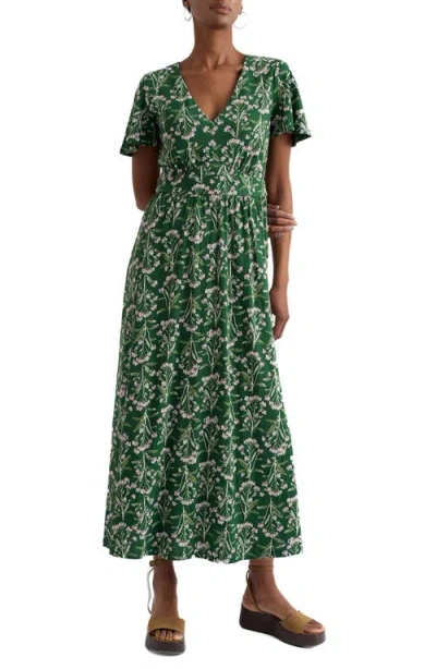 Seasalt Cornwall Chateaux Floral Organic Cotton Midi Dress In Green