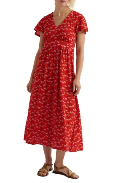 Seasalt Cornwall Chateaux Floral Organic Cotton Midi Dress In Red