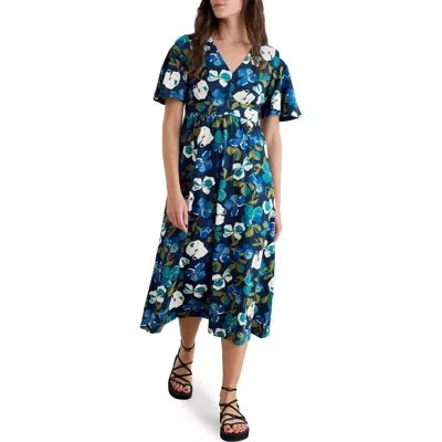 Seasalt Cornwall Chateaux Floral Print Organic Cotton Midi Dress In Blue