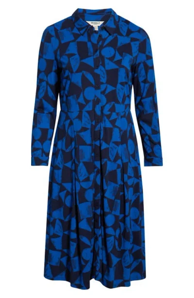 Seasalt Cornwall Coastline Print Long Sleeve Organic Cotton Blend Shirtdress In Blue