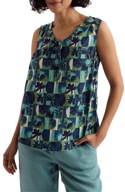 Seasalt Cornwall Cobbs Well Printed Sleeveless Organic Cotton Top In Blue