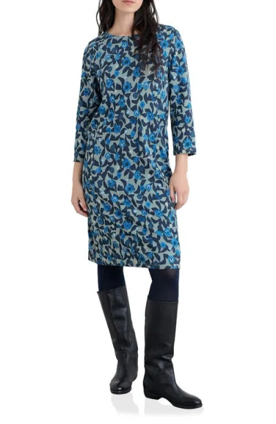 Seasalt Cornwall Cornish Oaks Long Sleeve Stretch Organic Cotton Dress In Blue