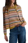 Seasalt Cornwall Cove Cottage Fair Isle Stripe Organic Cotton Cardigan In Green