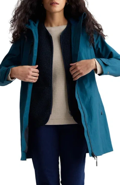 Seasalt Cornwall Coverack Waterproof Organic Cotton Blend Raincoat With Removable Hood In Blue