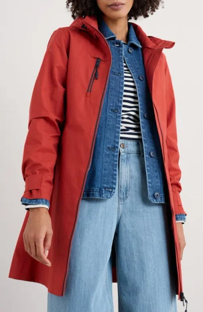 Seasalt Cornwall Coverback Waterproof Organic Cotton Raincoat With Removable Hood In Dark Cinnamon