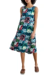 Seasalt Cornwall Cresting Waves Sleeveless Linen A-line Dress In Collage Seaweed Mid Teal