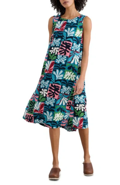 Seasalt Cornwall Cresting Waves Sleeveless Linen A-line Dress In Collage Seaweed Mid Teal