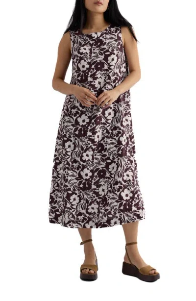 Seasalt Cornwall Cresting Waves Sleeveless Linen A-line Dress In Brown