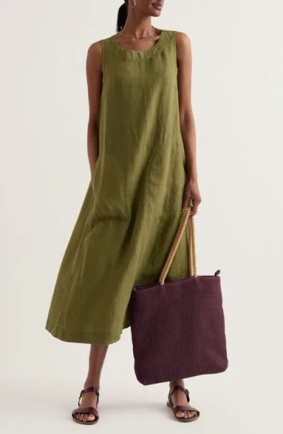 Seasalt Cornwall Cresting Waves Sleeveless Linen A-line Dress In Green