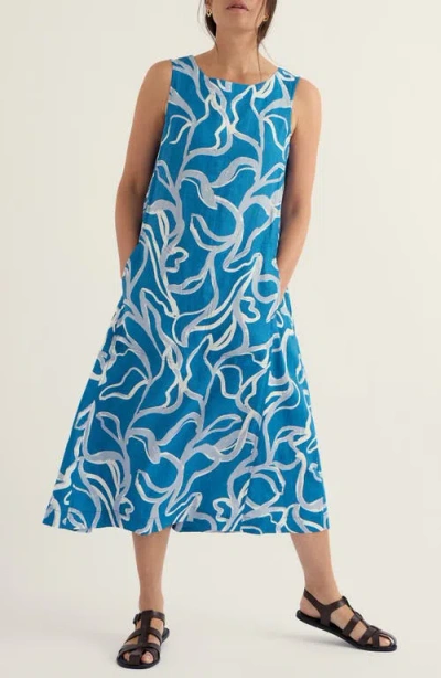 Seasalt Cornwall Cresting Waves Sleeveless Linen A-line Dress In Multi