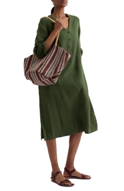 Seasalt Cornwall Dew Drop Long Sleeve Linen Midi Dress In Green